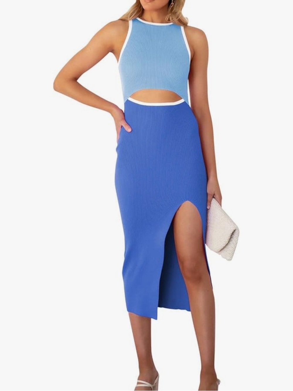 Blue Colorblock Cutout Midi Dress